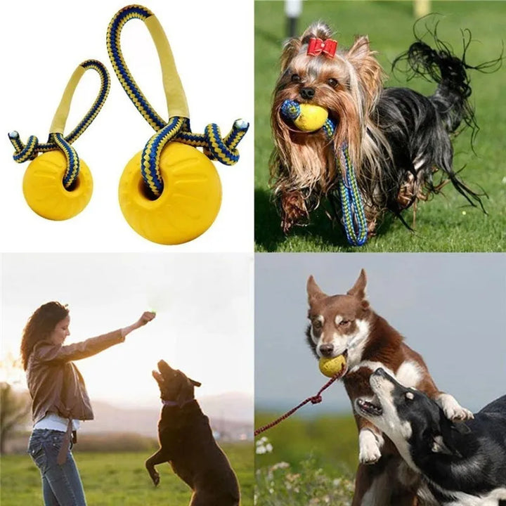 Indestructible Rubber Dog Ball – Chew & Fetch Toy with Rope
