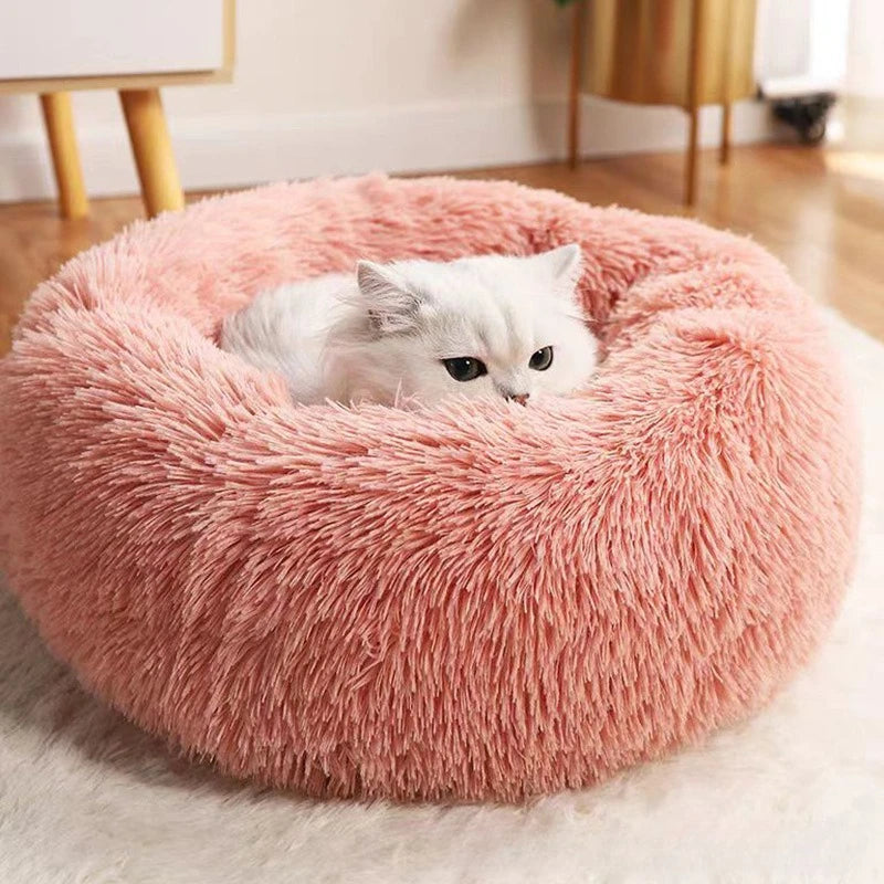 Striped Plush Pet Bed – Round Nest for Cats & Dogs