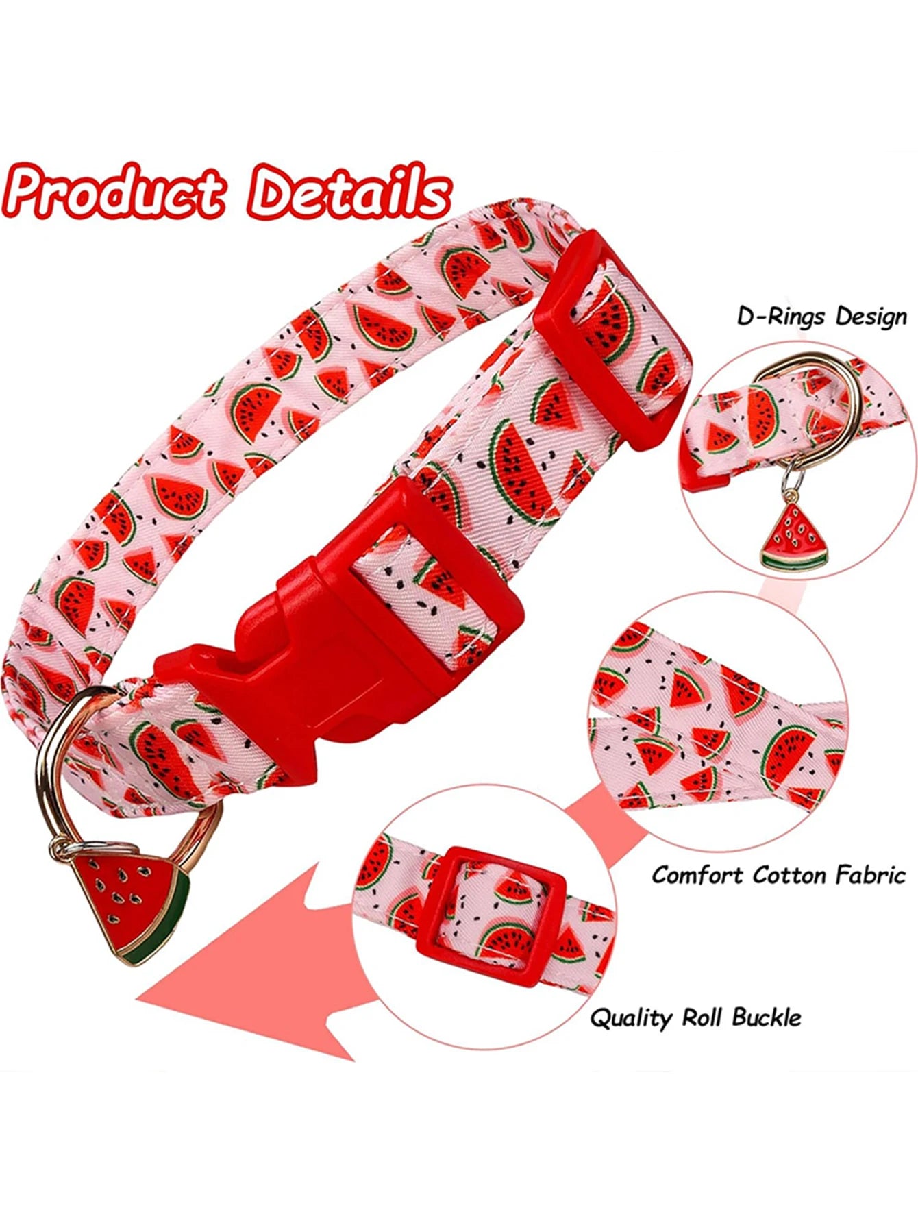 CP602/611 Fruit Pattern Pet Collar – Metal Pendant for Cats & Dogs
