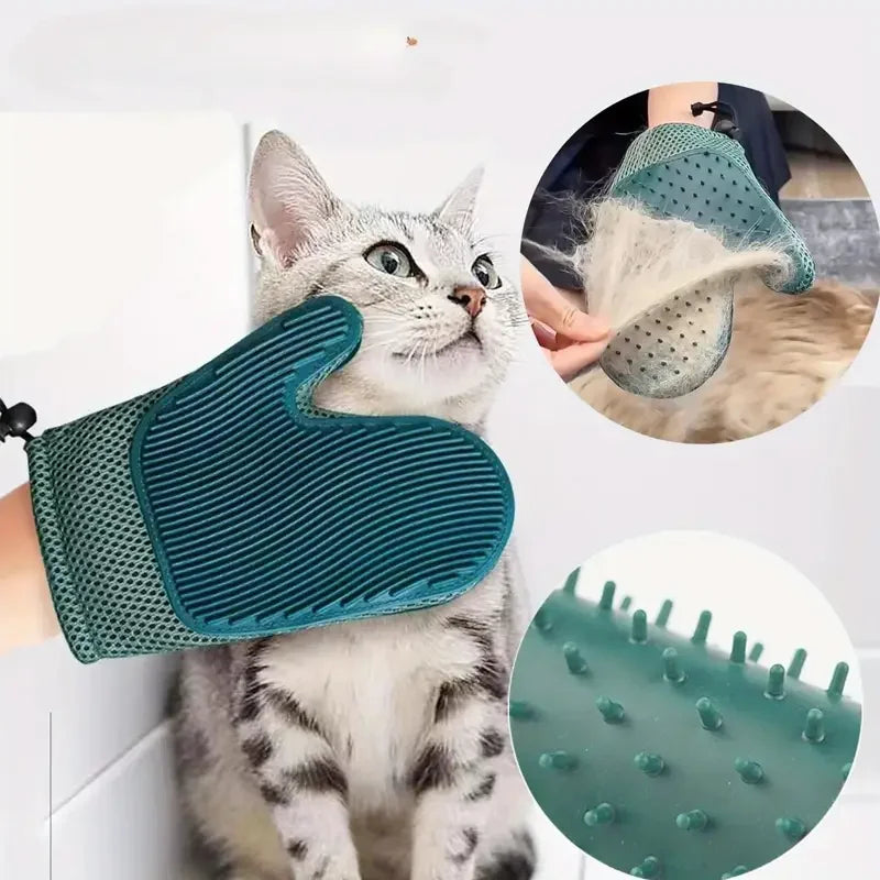2-in-1 Pet Hair Removal Gloves – Silicone Massage Brush for Cats & Dogs