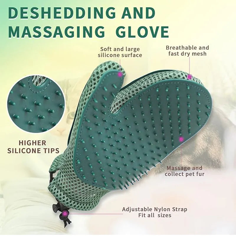 2-in-1 Pet Hair Removal Gloves – Silicone Massage Brush for Cats & Dogs