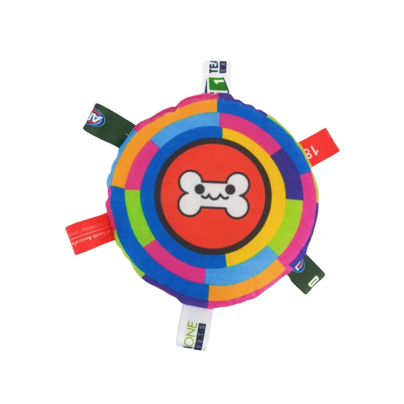 Rainbow Plush Flying Saucer Dog Toy – Interactive Chew & Bell Toy