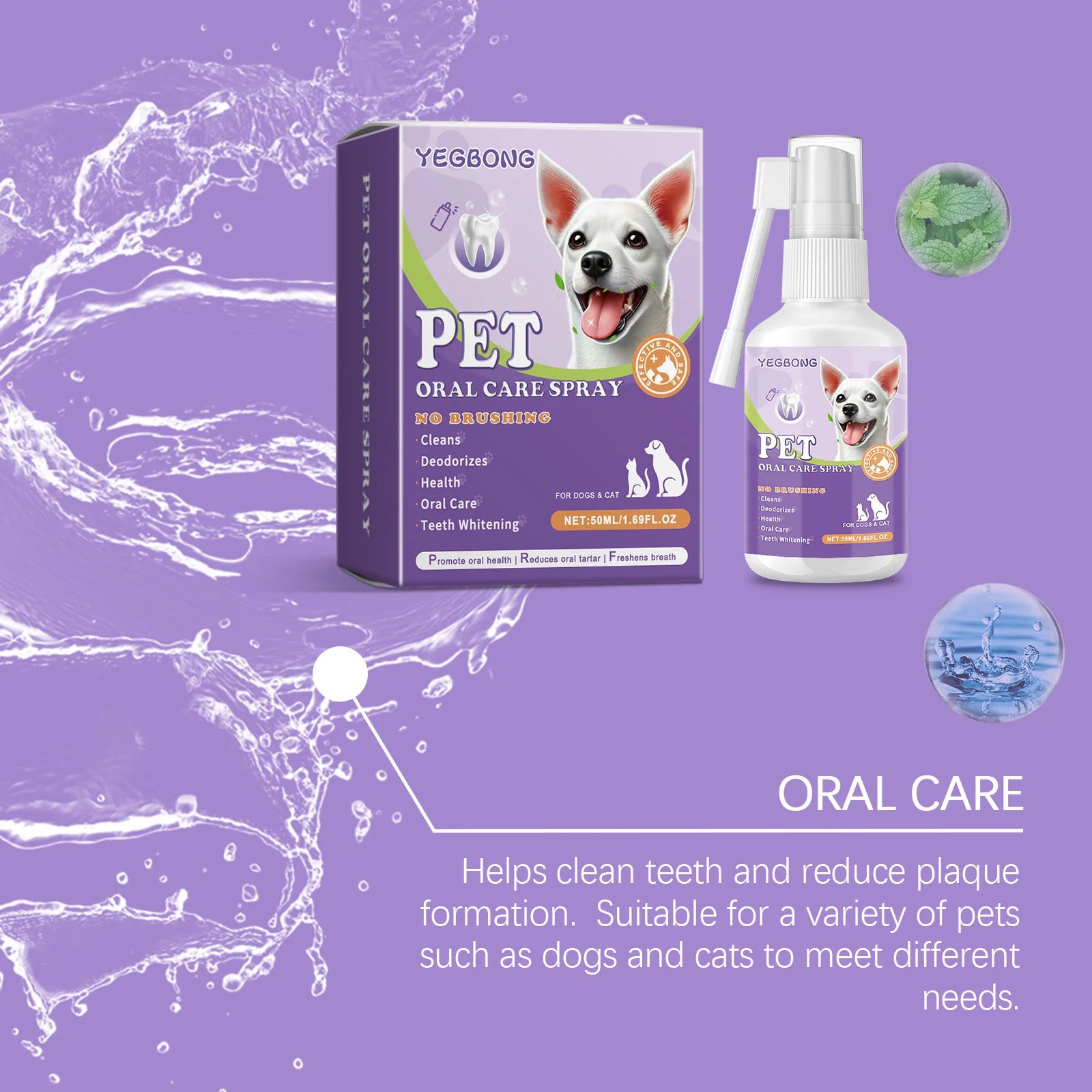 Pet Oral Cleaning Spray – 50ml Teeth Cleaner for Dogs & Cats