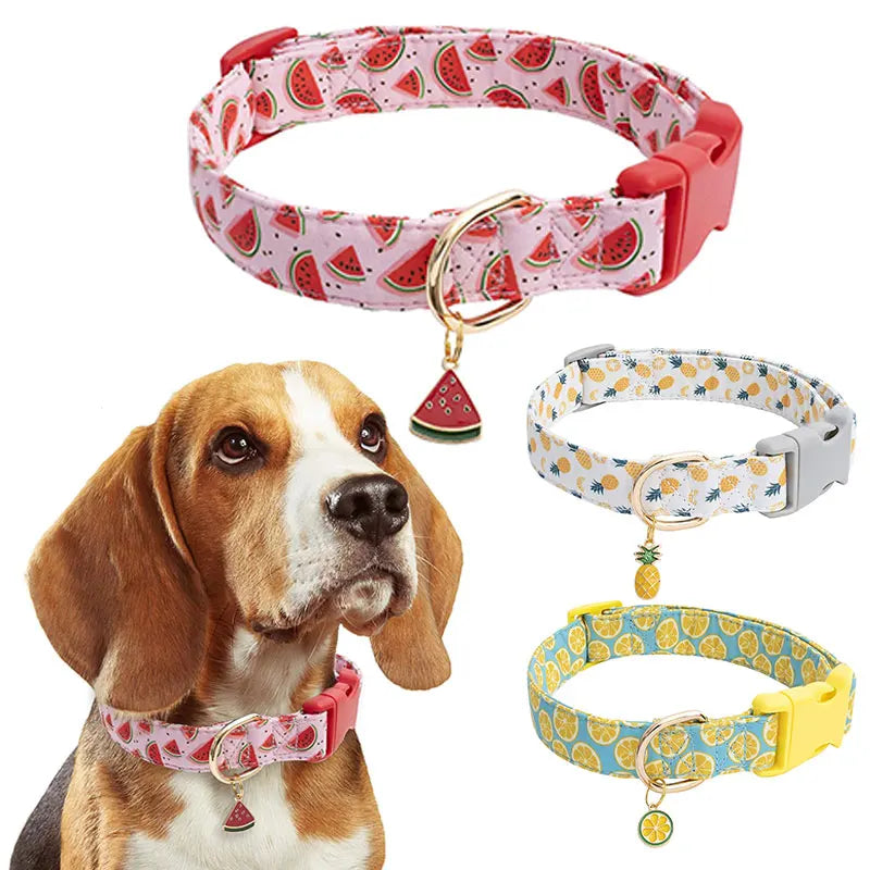 CP602/611 Fruit Pattern Pet Collar – Metal Pendant for Cats & Dogs