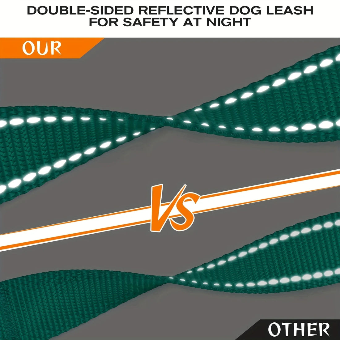 Double Handle Reflective Dog Leash – Heavy Duty, Night Safety