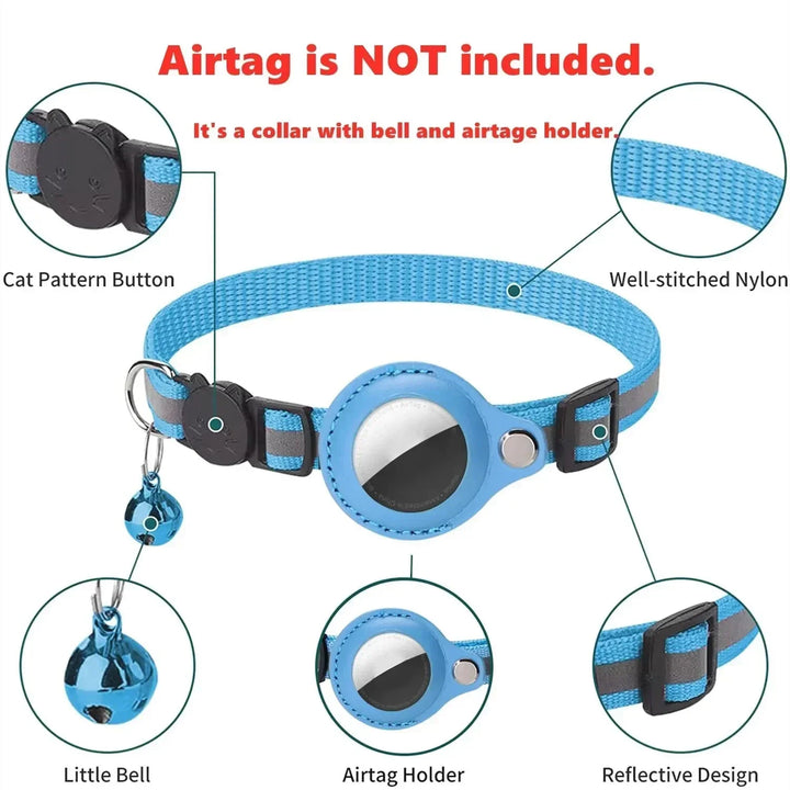 Anti-Lost Cat Collar – Airtag GPS Case with Bell & Reflective Design
