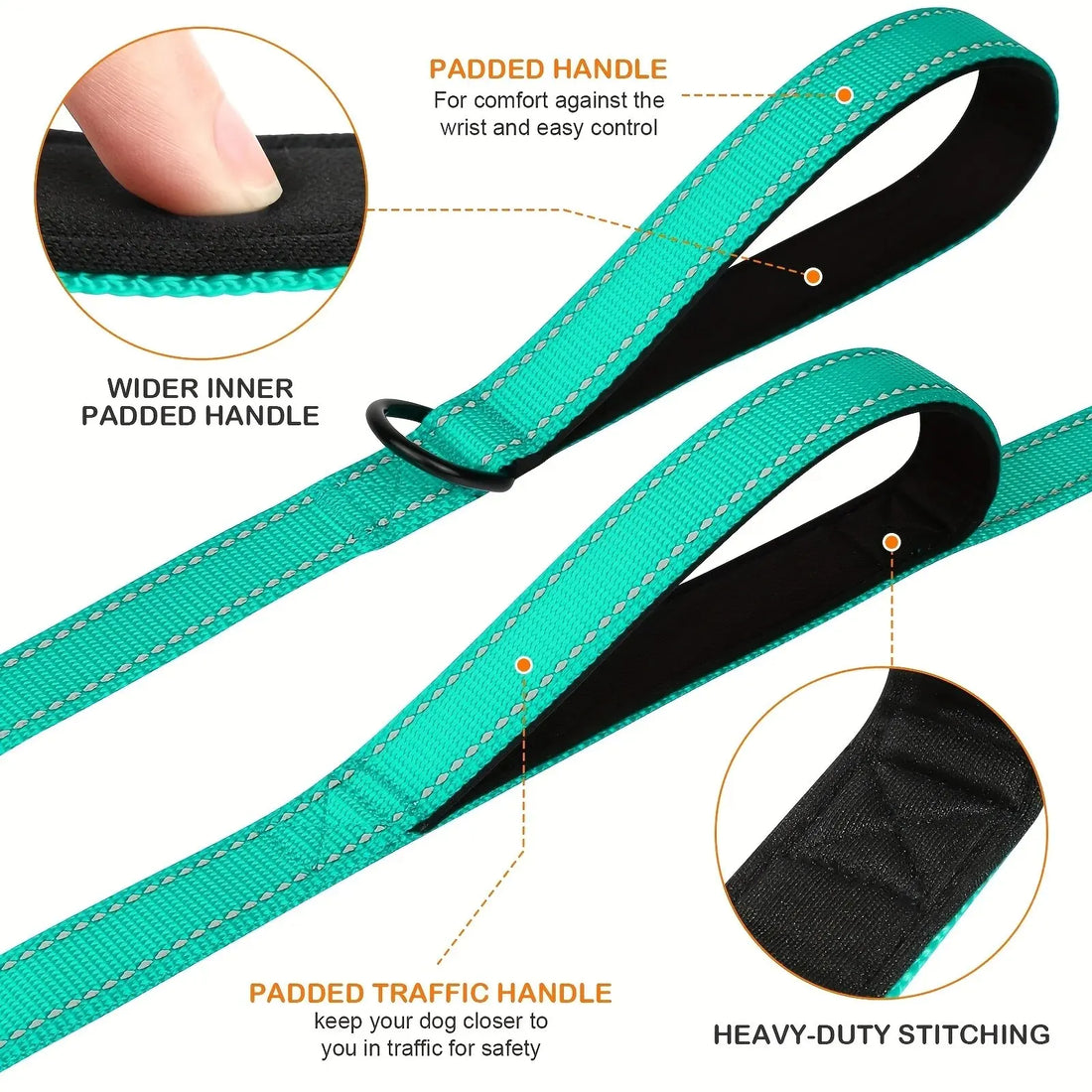 Double Handle Reflective Dog Leash – Heavy Duty, Night Safety