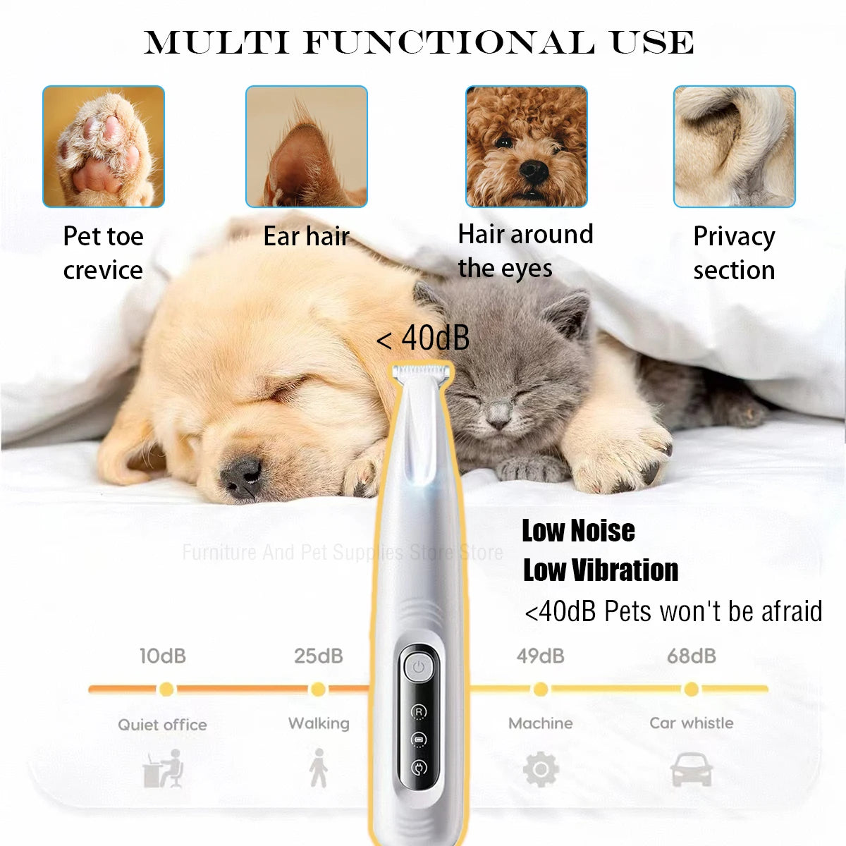 LED Dog Paw Trimmer – Waterproof Pet Hair Clippers with 18mm Blade