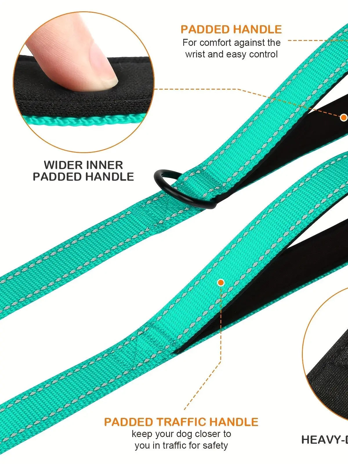 Double Handle Reflective Dog Leash – Heavy Duty, Night Safety