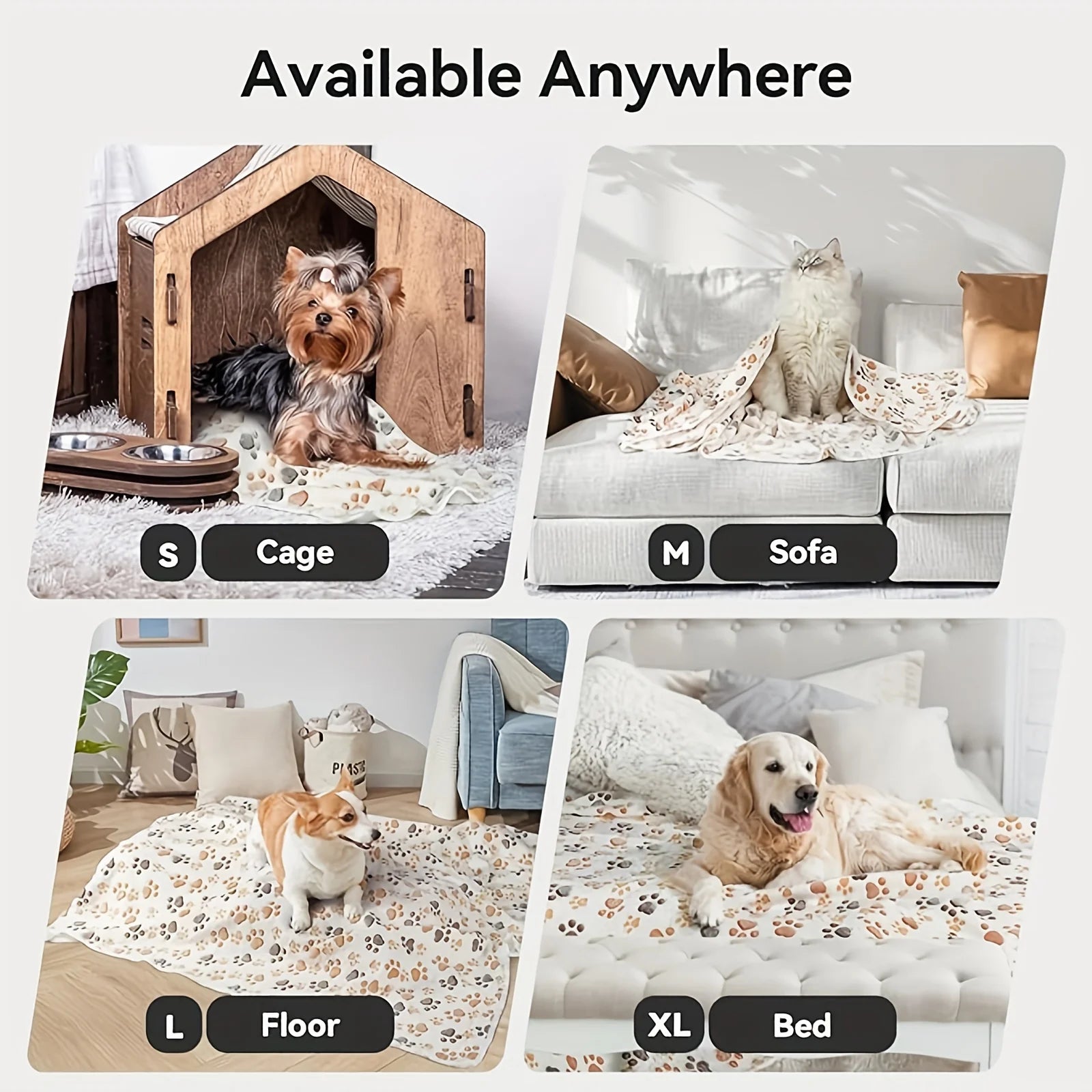Flannel Pet Blanket – Paw Print Mat for Cats & Dogs