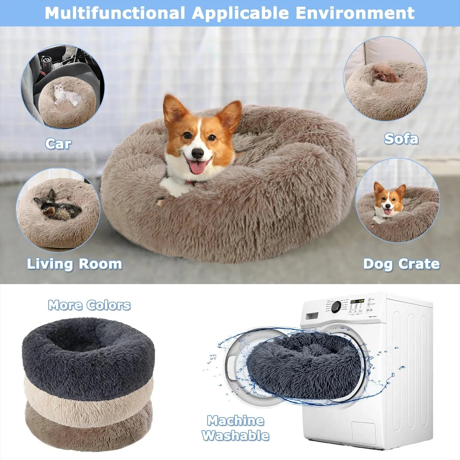 Round Plush Pet Bed – Winter Warm Dog & Cat Sofa
