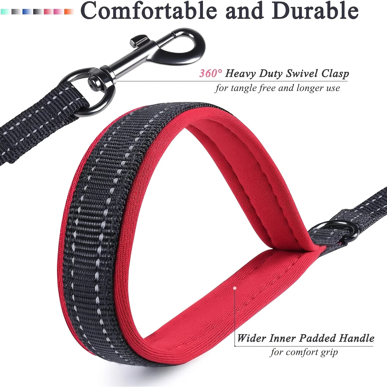 Double Handle Reflective Dog Leash – Heavy Duty, Night Safety