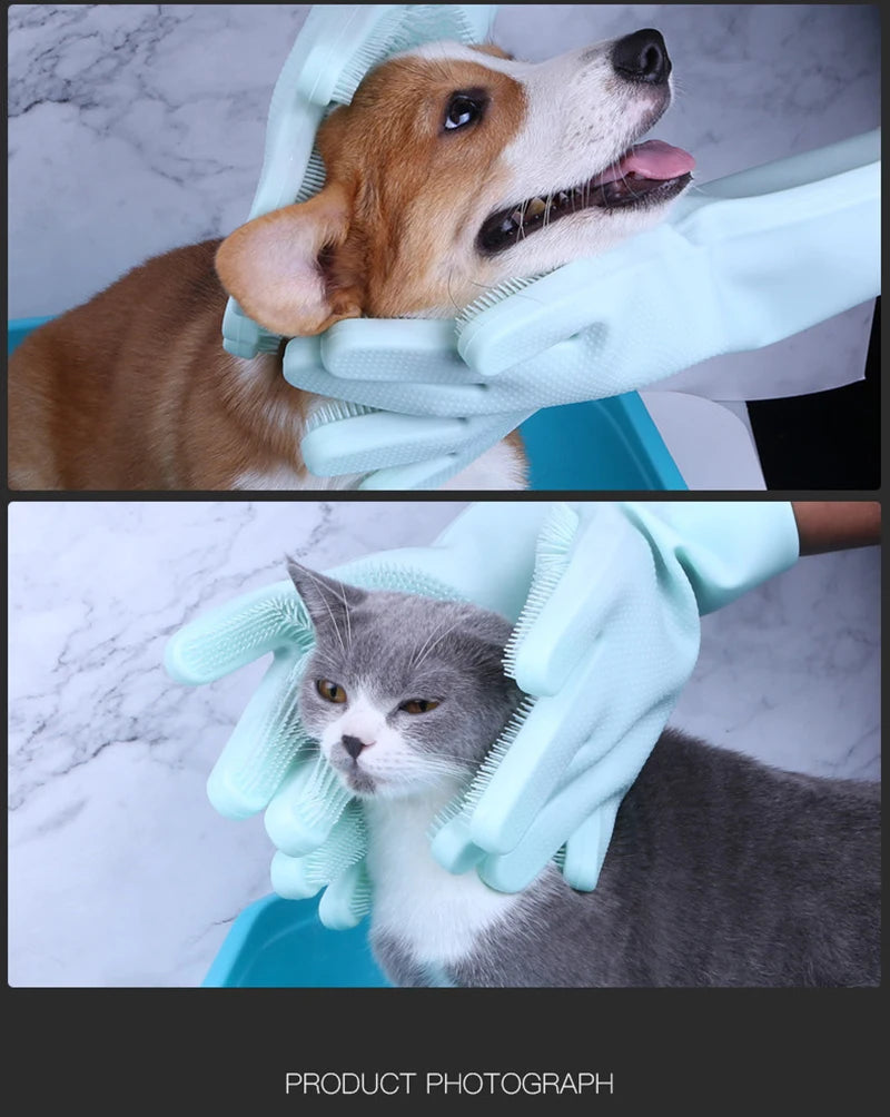 Pet Grooming Glove – Silicone Bath & Hair Removal for Dogs & Cats