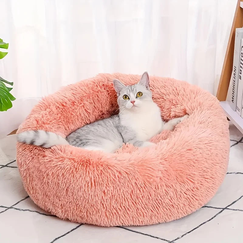 Striped Plush Pet Bed – Round Nest for Cats & Dogs