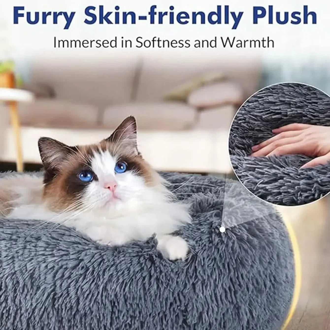 Round Plush Pet Bed – Super Soft Dog & Cat Bed 40–90cm