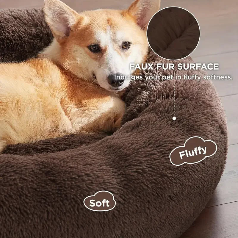 Round Plush Pet Bed – Winter Warm Dog & Cat Sofa