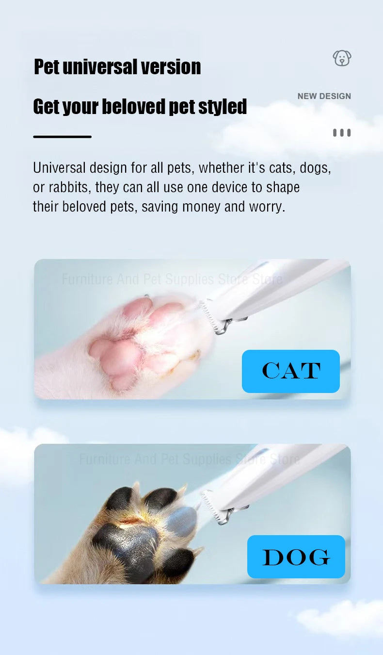 LED Dog Paw Trimmer – Waterproof Pet Hair Clippers with 18mm Blade