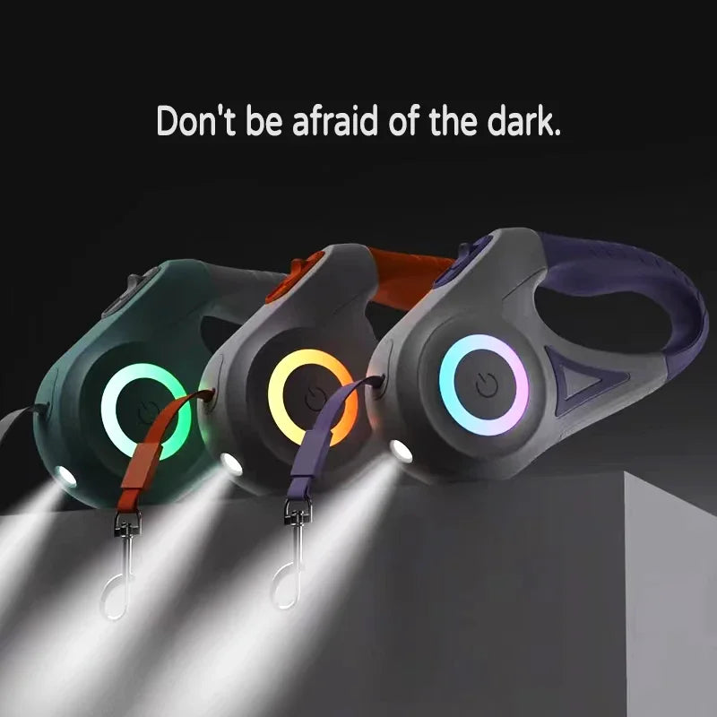 LED Retractable Dog Leash with Light – 3m/5m for Small to Large Pets