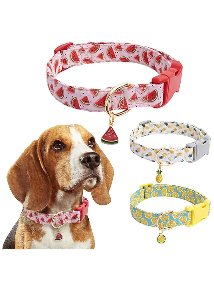 CP602/611 Fruit Pattern Pet Collar – Metal Pendant for Cats & Dogs