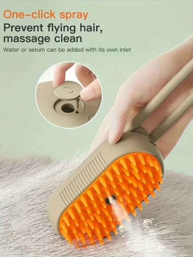 Steam Spray Pet Brush – Rotatable Hair Removal Comb for Cats & Dogs