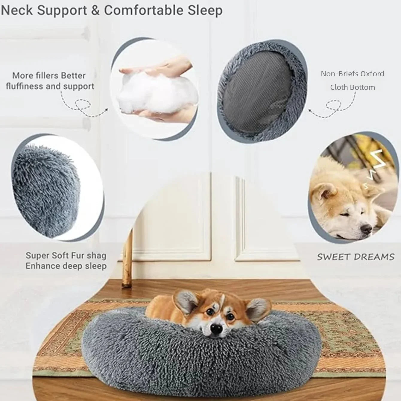 Round Plush Pet Bed – Super Soft Dog & Cat Bed 40–90cm