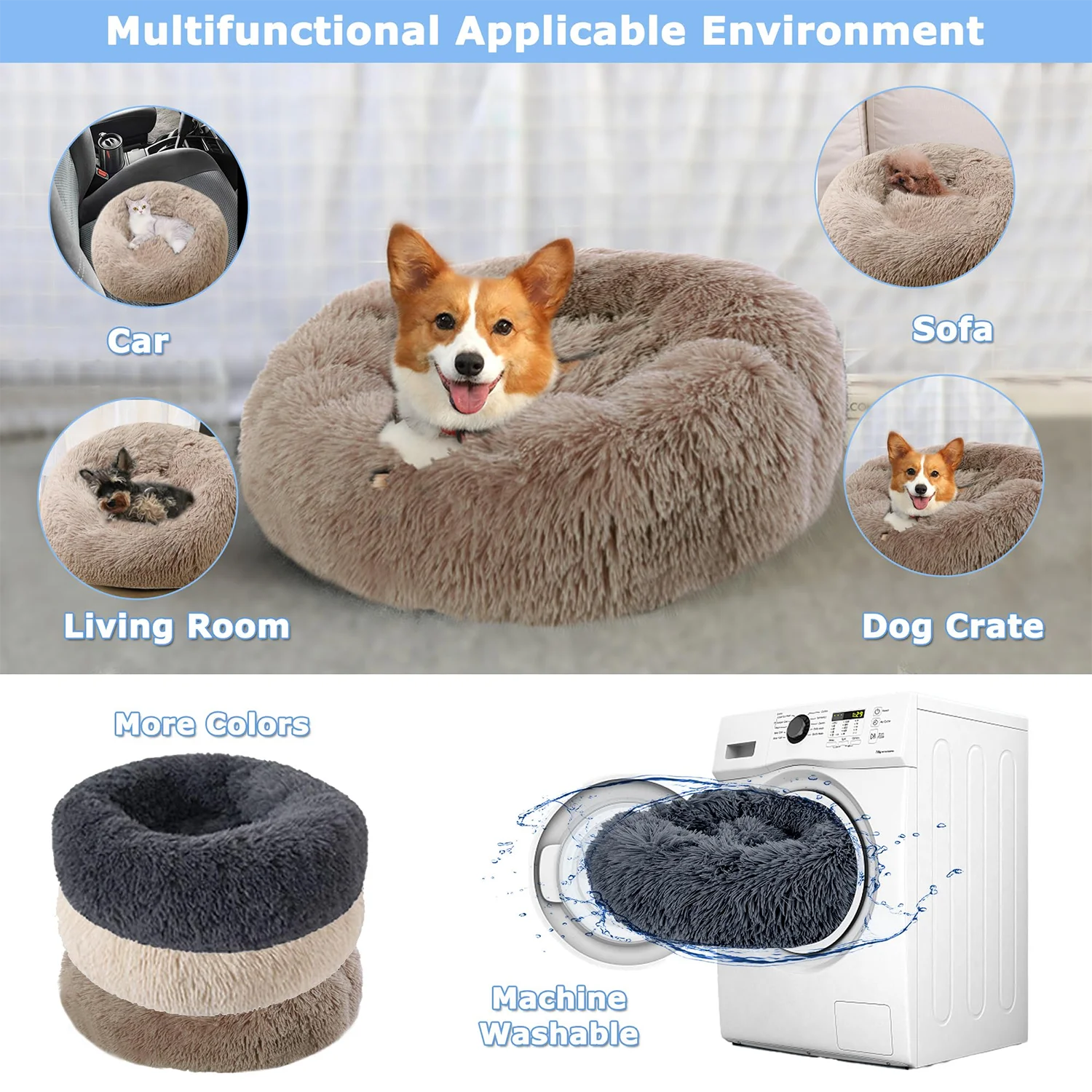 Round Plush Pet Bed – Super Soft Dog & Cat Bed 40–90cm