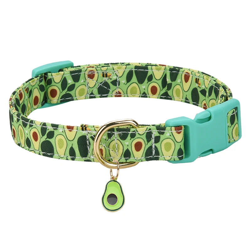 CP602/611 Fruit Pattern Pet Collar – Metal Pendant for Cats & Dogs