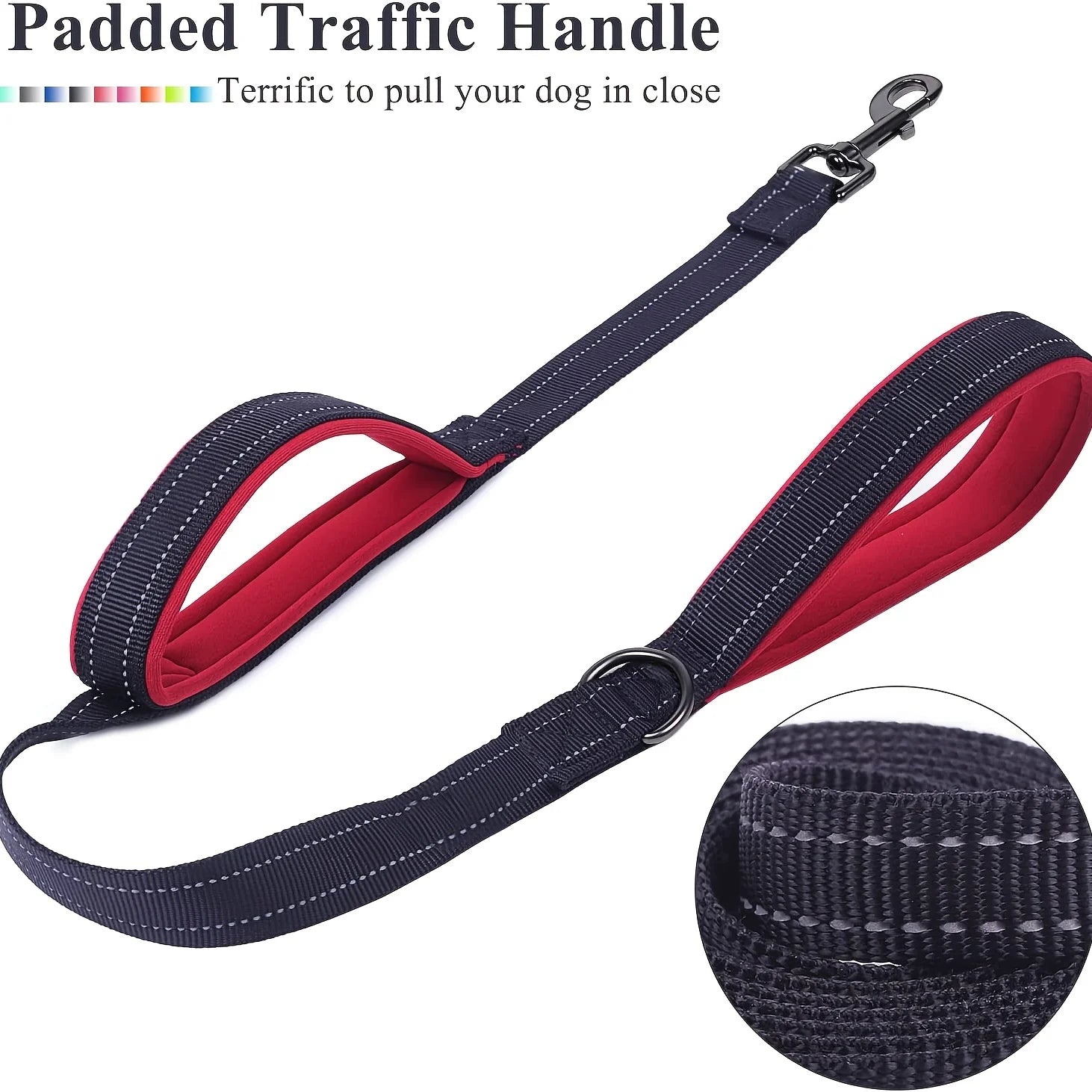 Double Handle Reflective Dog Leash – Heavy Duty, Night Safety