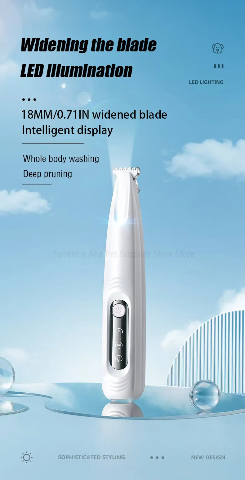 LED Dog Paw Trimmer – Waterproof Pet Hair Clippers with 18mm Blade