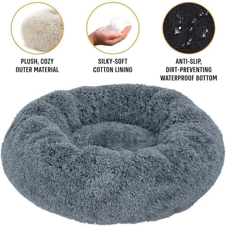 Round Plush Pet Bed – Winter Warm Dog & Cat Sofa