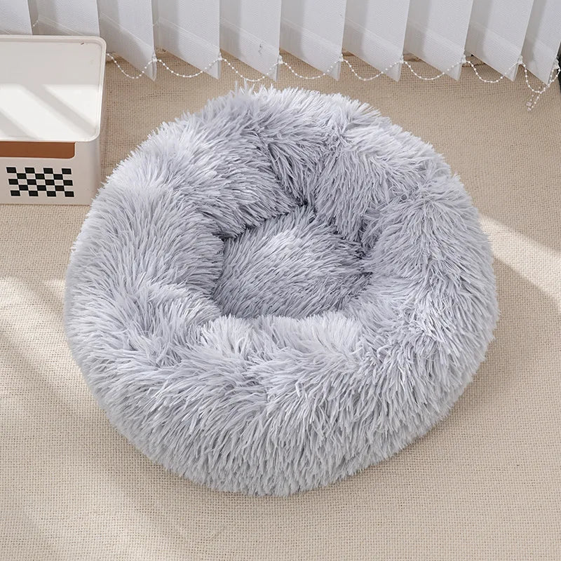 Striped Plush Pet Bed – Round Nest for Cats & Dogs