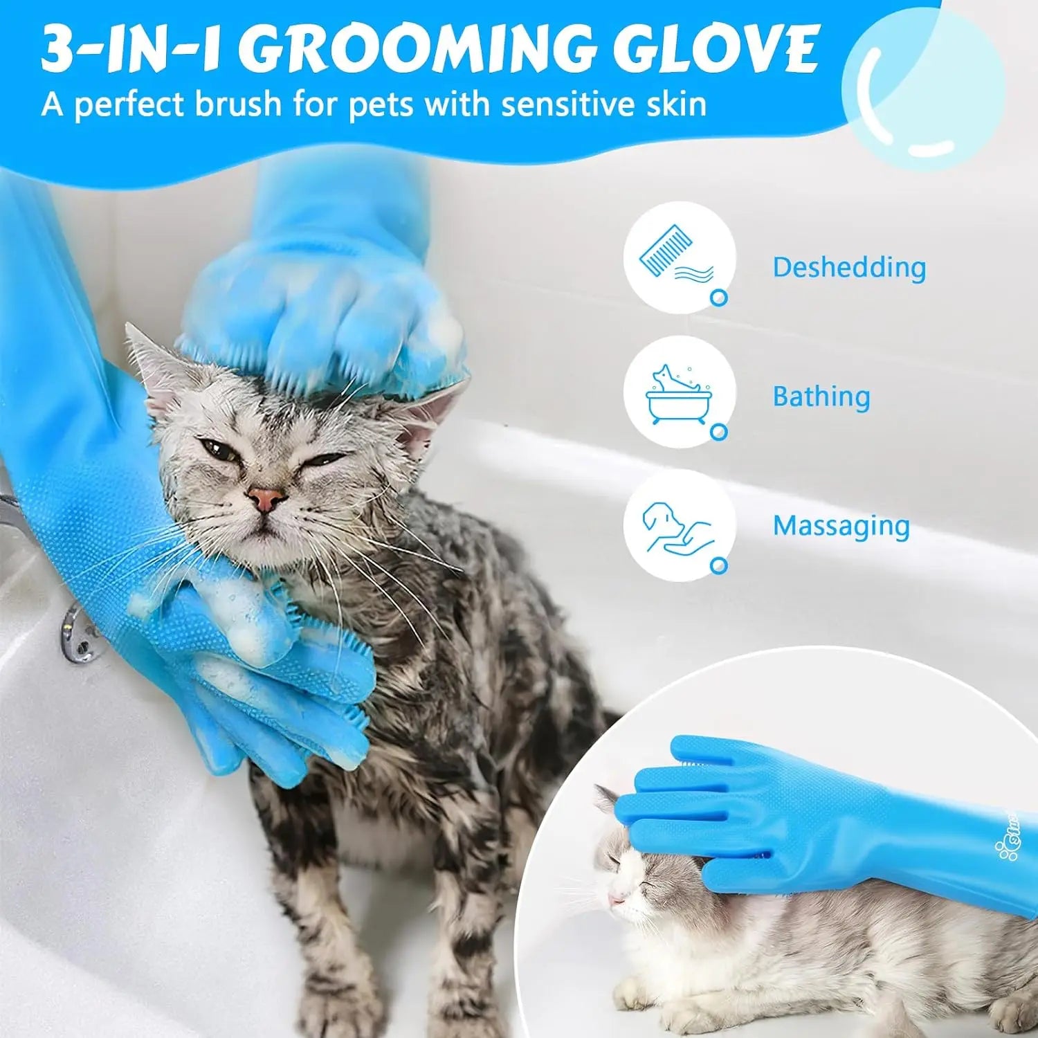 Pet Grooming Glove – Silicone Bath & Hair Removal for Dogs & Cats