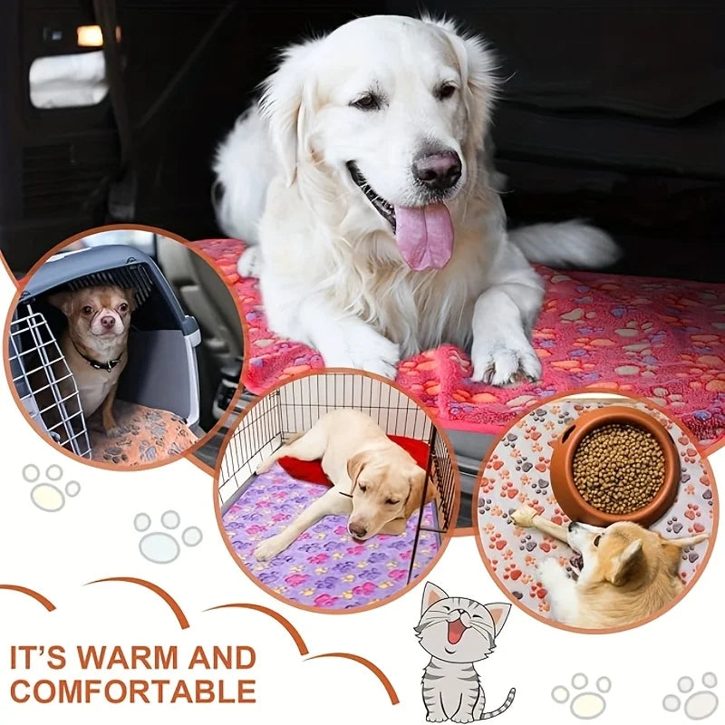 Flannel Pet Blanket – Paw Print Mat for Cats & Dogs