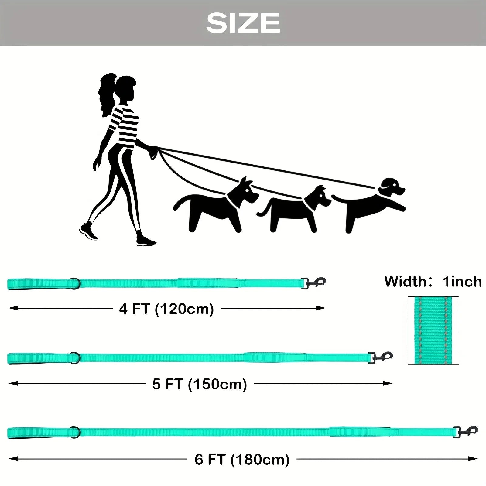 Double Handle Reflective Dog Leash – Heavy Duty, Night Safety