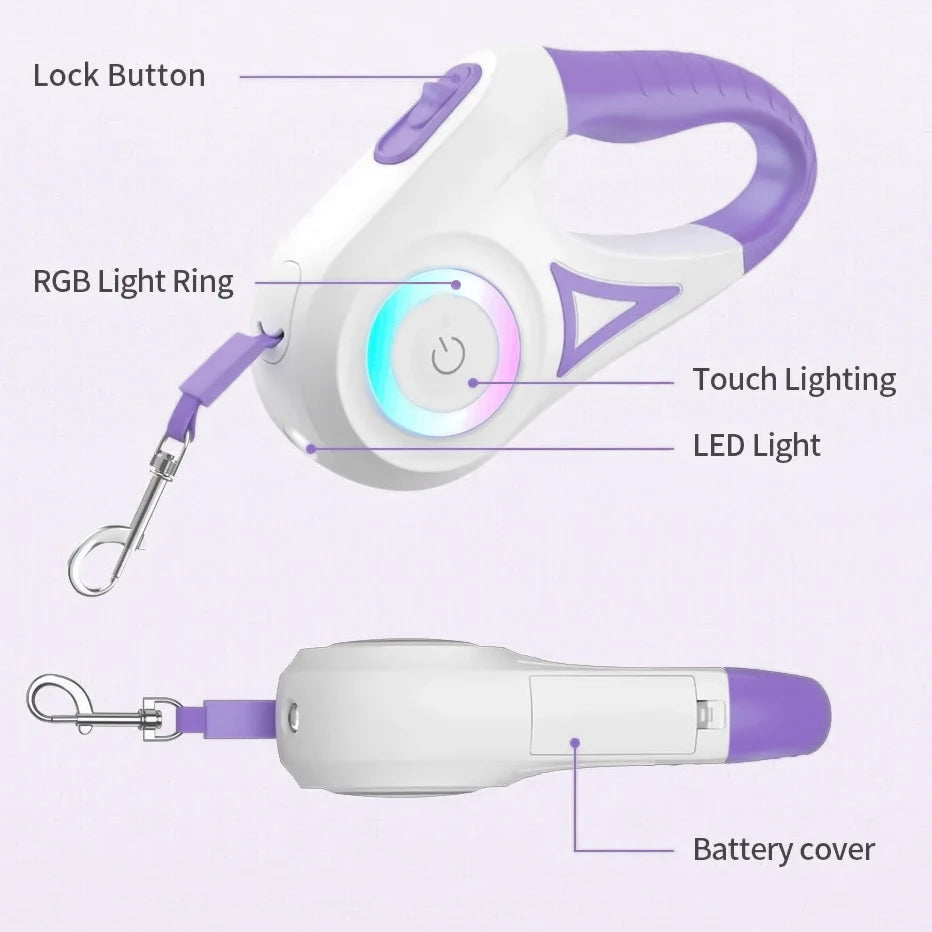 LED Retractable Dog Leash with Light – 3m/5m for Small to Large Pets