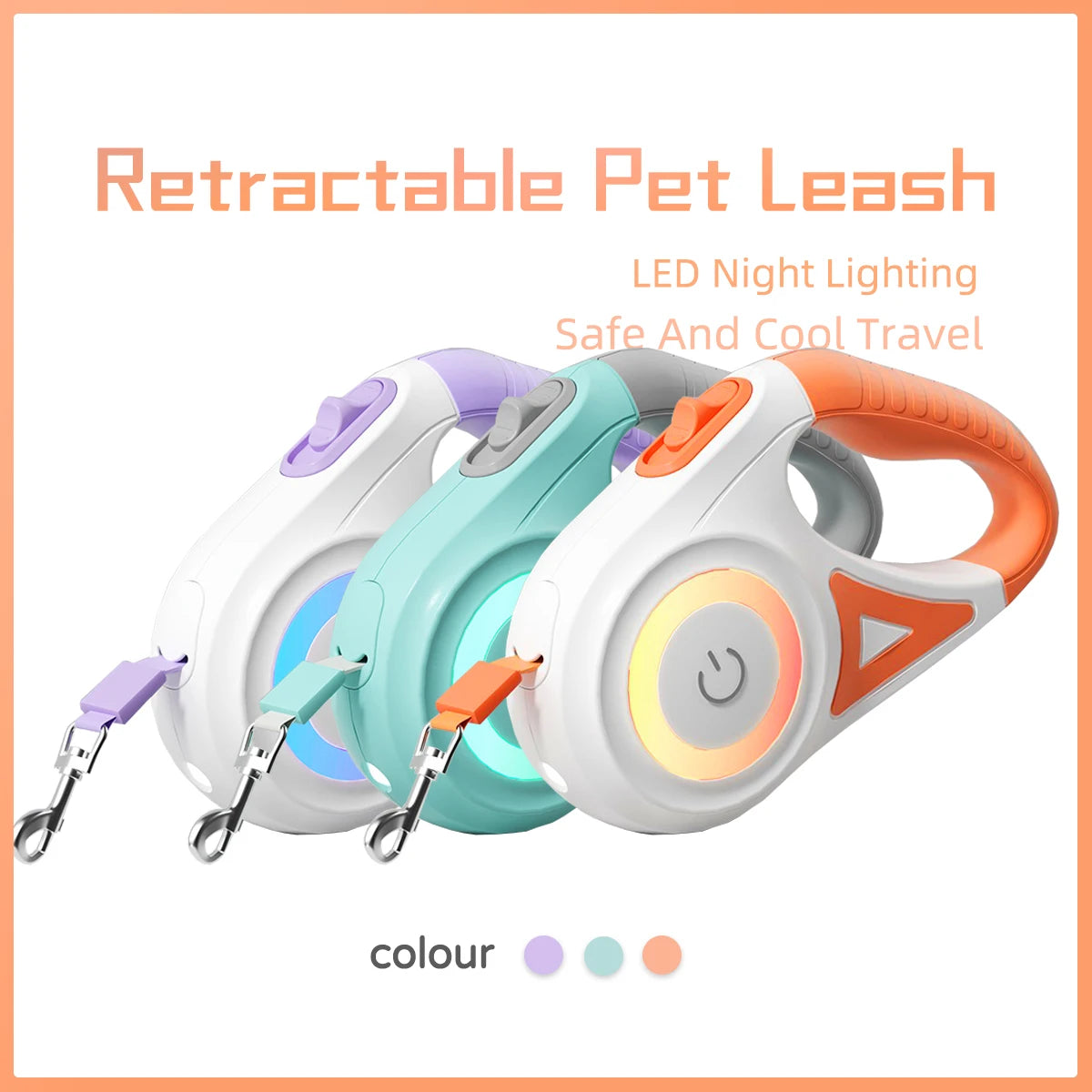 LED Retractable Dog Leash with Light – 3m/5m for Small to Large Pets