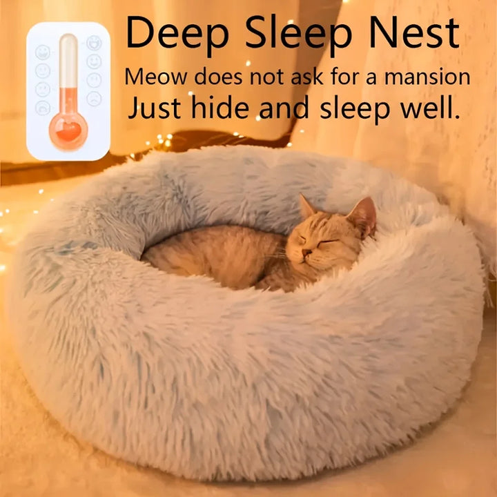 Striped Plush Pet Bed – Round Nest for Cats & Dogs