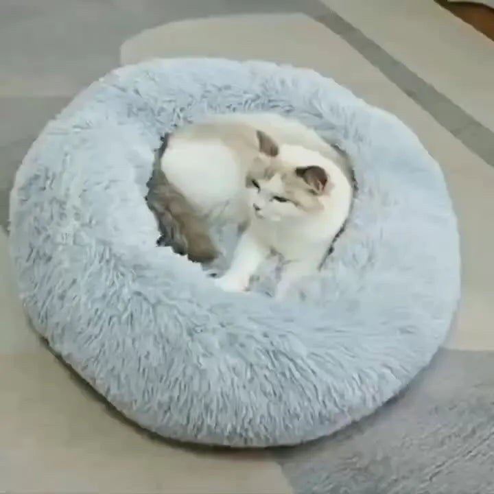 Striped Plush Pet Bed – Round Nest for Cats & Dogs
