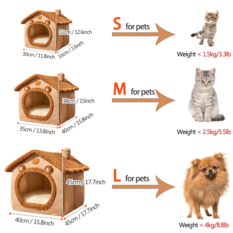 Foldable Pet House – Removable Washable Cat & Puppy Bed