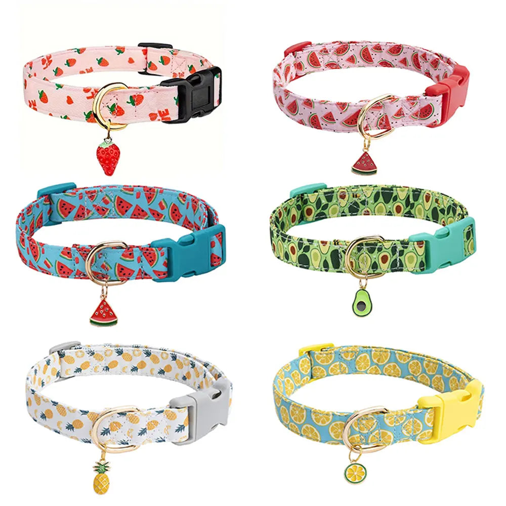 CP602/611 Fruit Pattern Pet Collar – Metal Pendant for Cats & Dogs