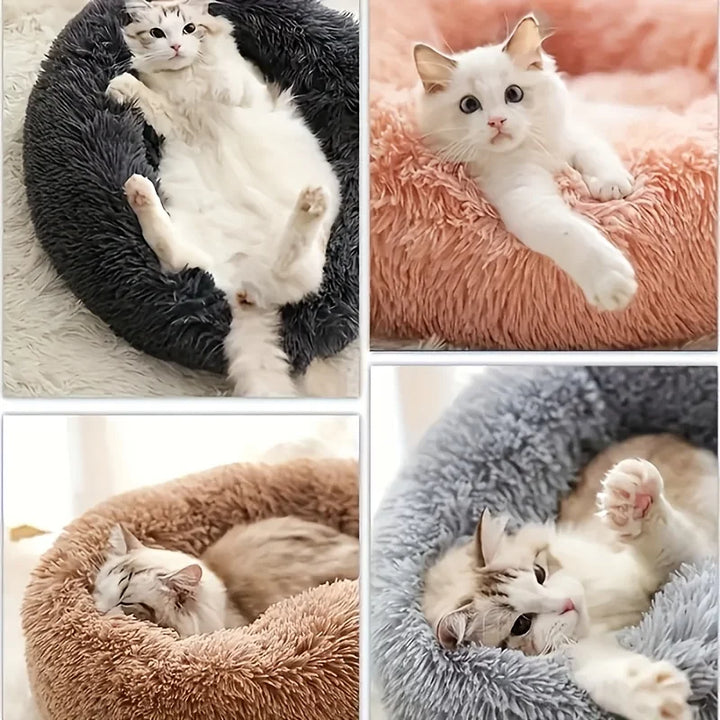 Striped Plush Pet Bed – Round Nest for Cats & Dogs
