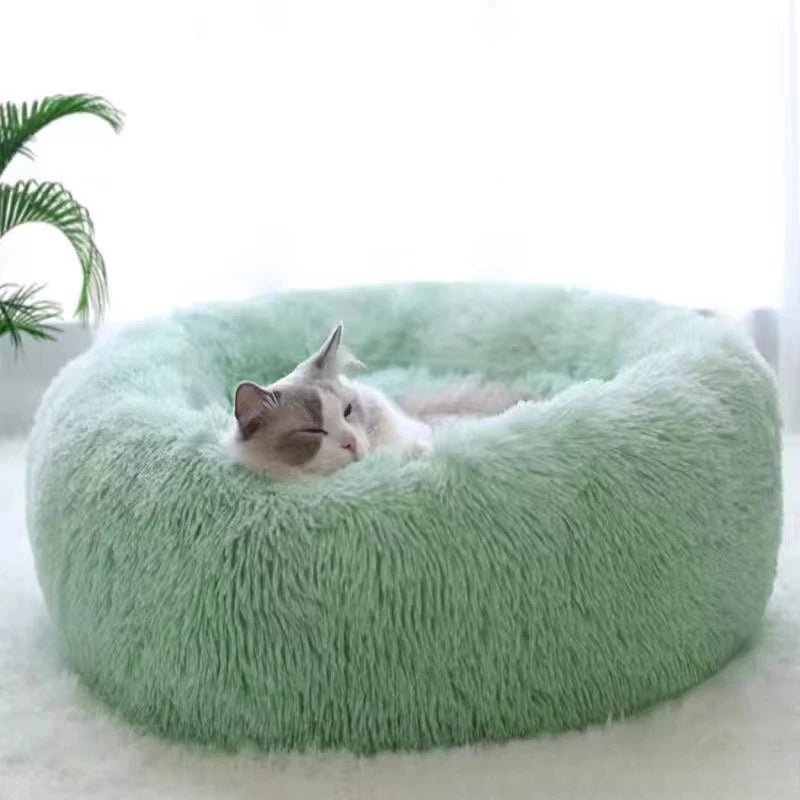 Striped Plush Pet Bed – Round Nest for Cats & Dogs