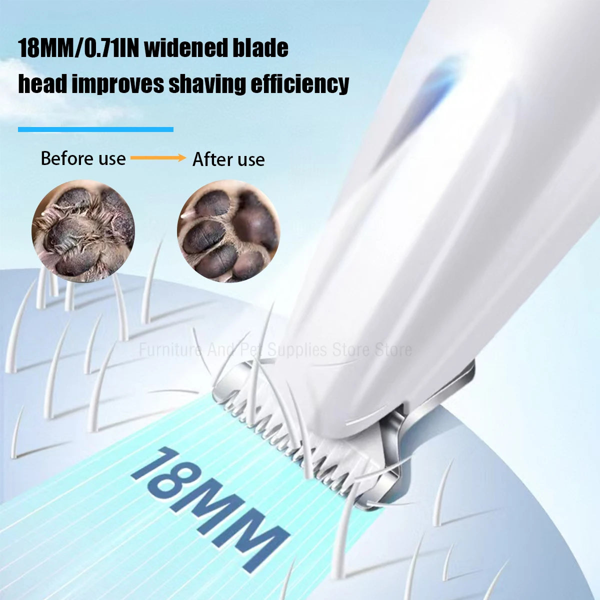 LED Dog Paw Trimmer – Waterproof Pet Hair Clippers with 18mm Blade