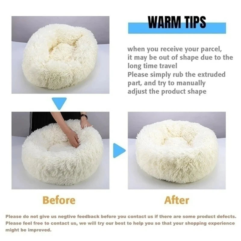 Round Plush Pet Bed – Winter Warm Dog & Cat Sofa