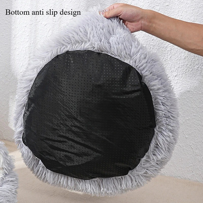 Striped Plush Pet Bed – Round Nest for Cats & Dogs