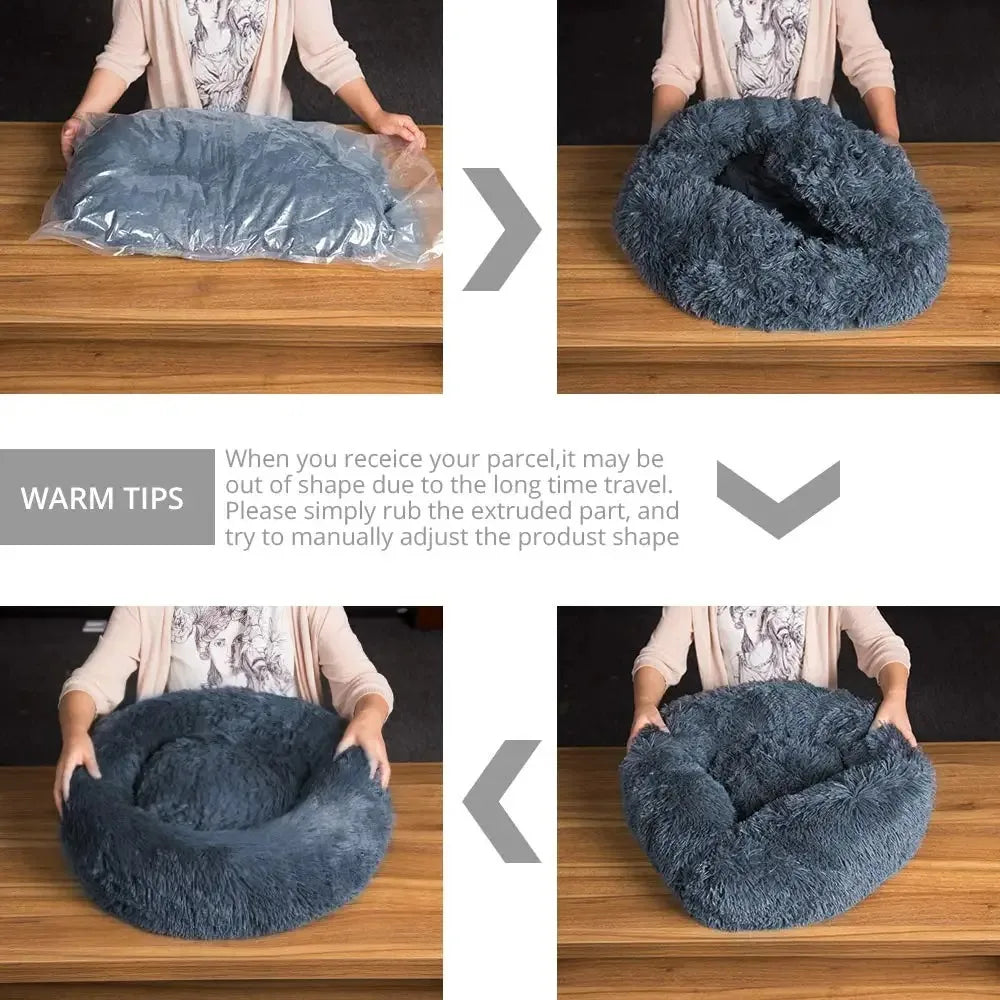 Round Plush Pet Bed – Winter Warm Dog & Cat Sofa