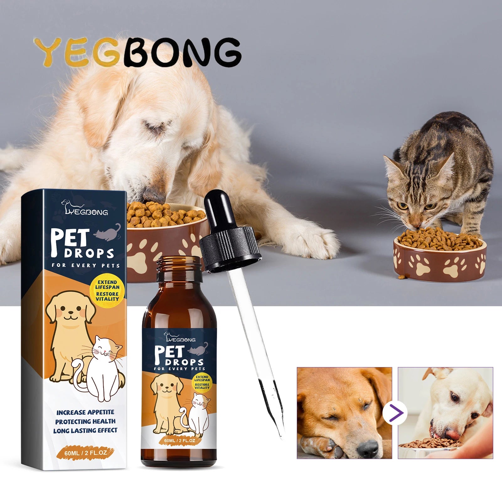 YEGBONG Pet Vitality Drops – Multivitamin Supplement for Cats & Dogs