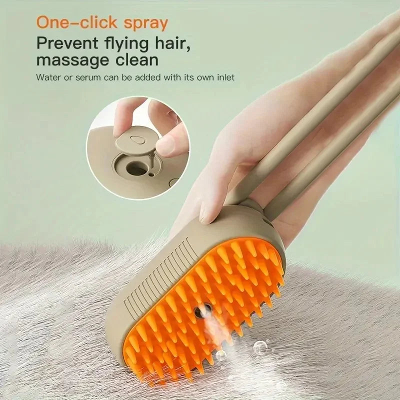 Steam Spray Pet Brush – Rotatable Hair Removal Comb for Cats & Dogs