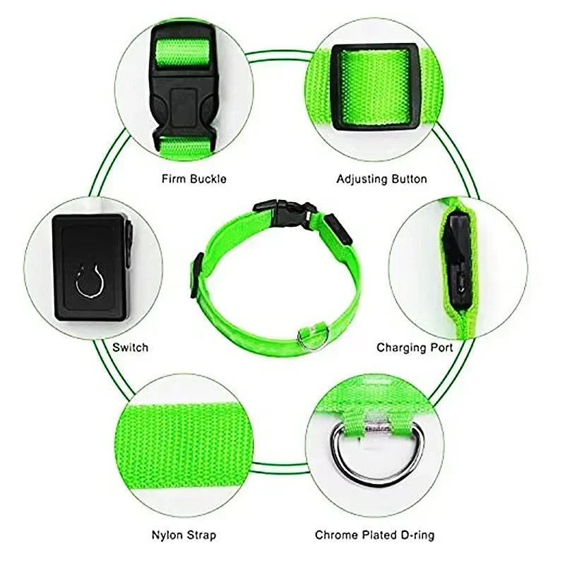 LED Glowing Dog Collar – Adjustable Flashing Night Safety