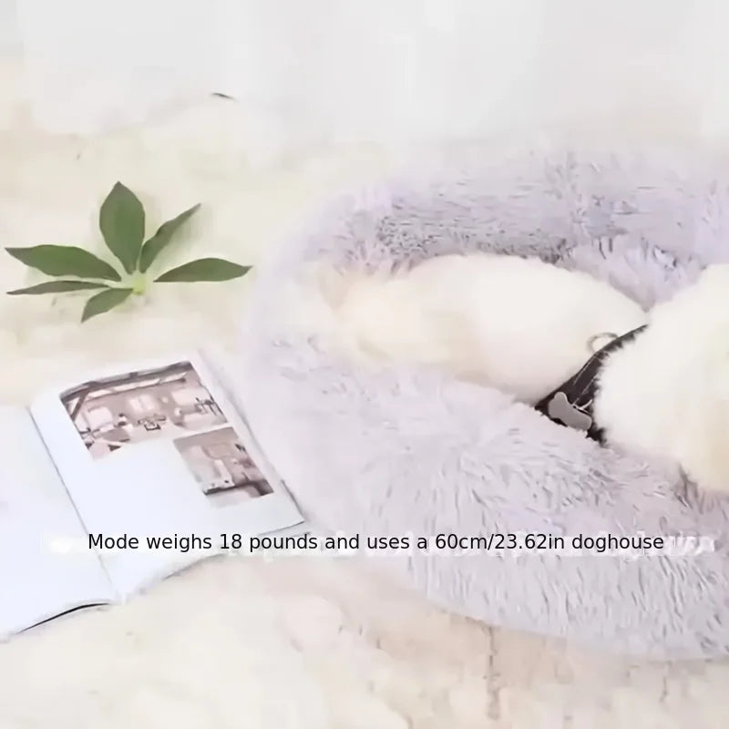 Striped Plush Pet Bed – Round Nest for Cats & Dogs